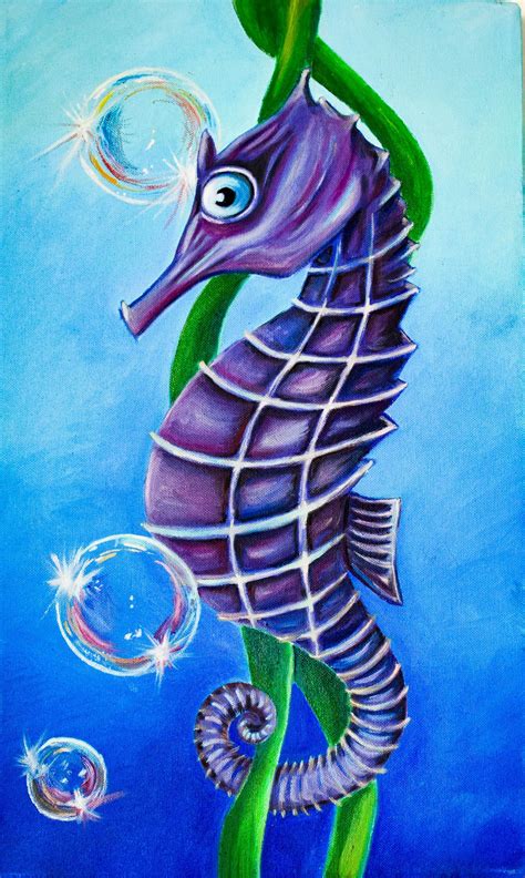 Violet Seahorse Color Oil Canvas Seahorse Painting Painting Oil