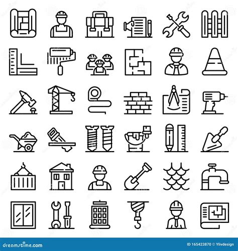 Contractor Icons Set Outline Style Stock Vector Illustration Of
