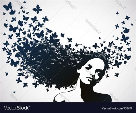 Woman With Butterflies Flying From Her Hair Vector Image
