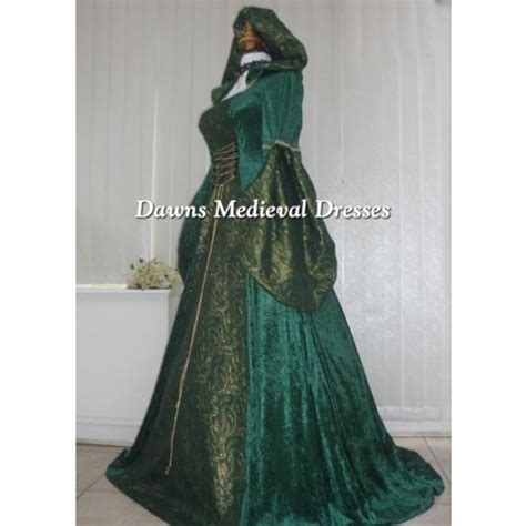 Celtic Medieval Pagan Hooded Handfasting Wedding Dress Green And G