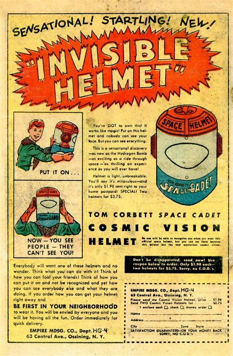 Vintage Comic Book Ad Tom Corbett Cosmic Vision Helmet