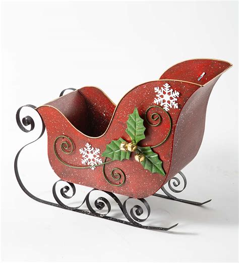 Two Adult Husky Statues With Red Metal Sleigh Decorative Set Wind And