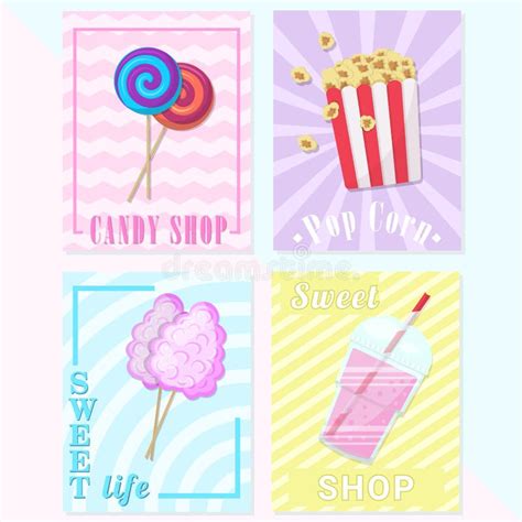 A Set Of Cards Flyers For A Children`s Menu Or The Candy Store