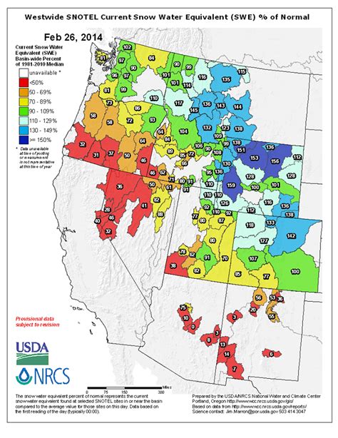 Current Snow Depths And Snowpack Percentage Compared To Normal