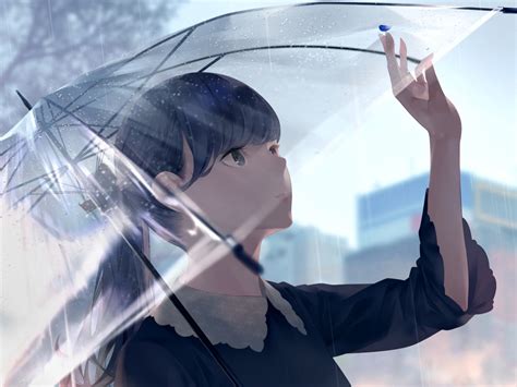 Download Wallpaper 1152x864 Rain Beautiful Anime Girl Outdoor