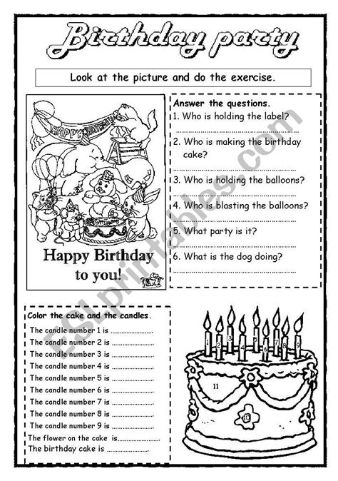 Birthday Party Esl Worksheet By Saifonduan