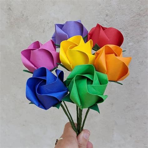 Rainbow Paper Roses Bouquet By Origami Blooms The British Craft House