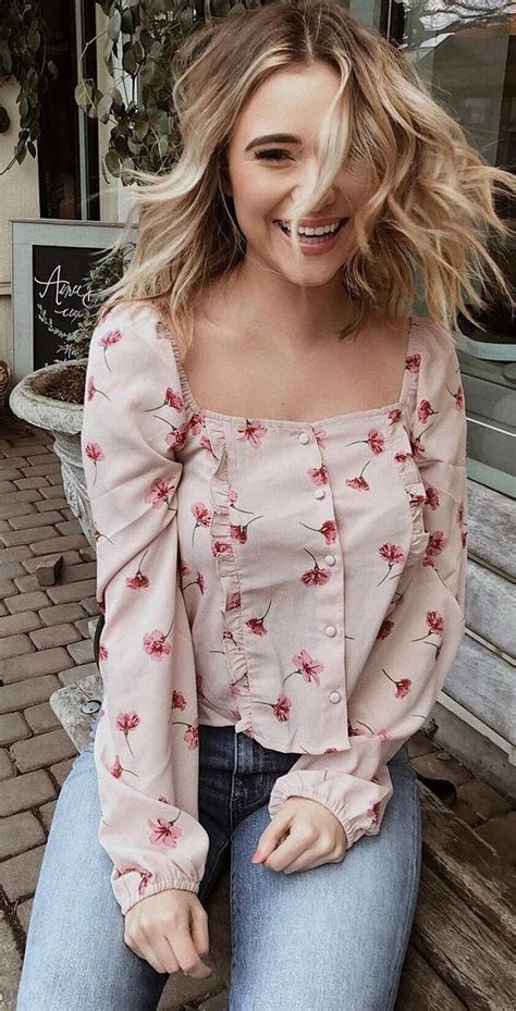 Floral Print Long Sleeve Tops For Women Girls Fashion Clothes