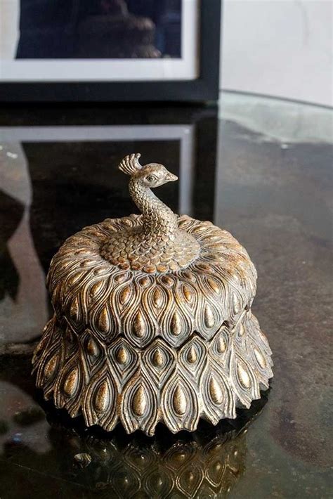 Antique Style Gold Peacock Trinket Box Rockett St George Trinket