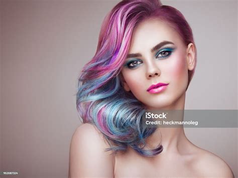 Beauty Fashion Model Girl With Colorful Dyed Hair Stock Photo