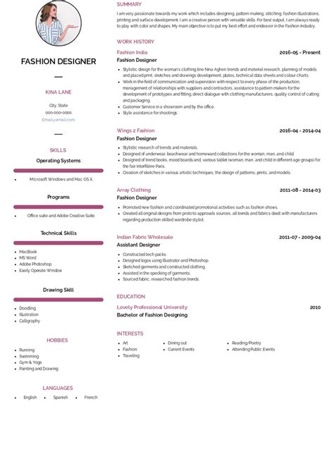 Fashion Designer Resume Samples And Templates Visualcv