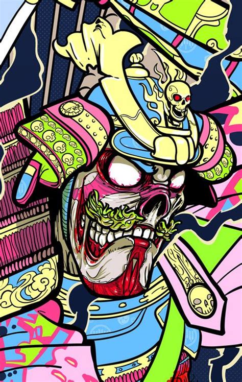 Undead Samurai Skateboard Design Psychedelic Art Japanese Art Pop Art