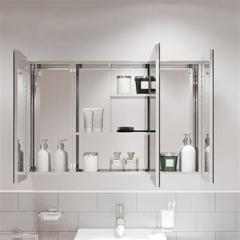 Triple Door Bathroom Mirror Cabinet Cupboard Stainless Steel Wall