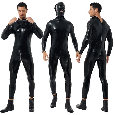 men wet look faux leather bodysuit leotard zipper zentai catsuit cosplay costume ebay