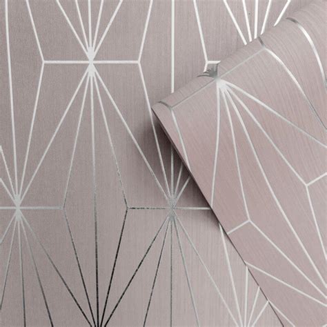 Muriva Kayla Blush Pink Silver Metallic Geometric