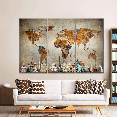 Colorful World Map Masterpiece Multi Panel Canvas Wall Art Painéis De