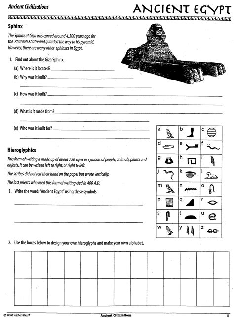 Ancient Egypt Printable Worksheets