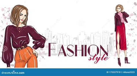 Fashion Banner With Two Stylish Women Template Stock Vector