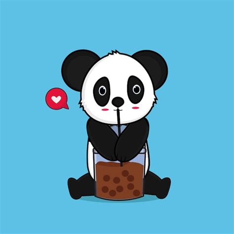 Premium Vector Cute Panda Drink Boba Milk Tea Cartoon Vector Icon