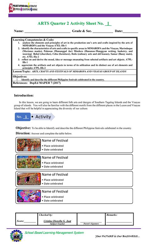 Mapeh Activity Sheets School Based Learning Management System Your