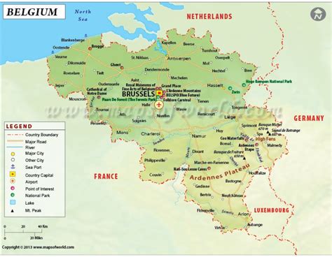 Physical map of belgium, equirectangular projection. Buy Belgium Map