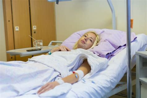 Bedridden Female Patient Recovering After Surgery In Hospital Care Stock Image Image Of Lying