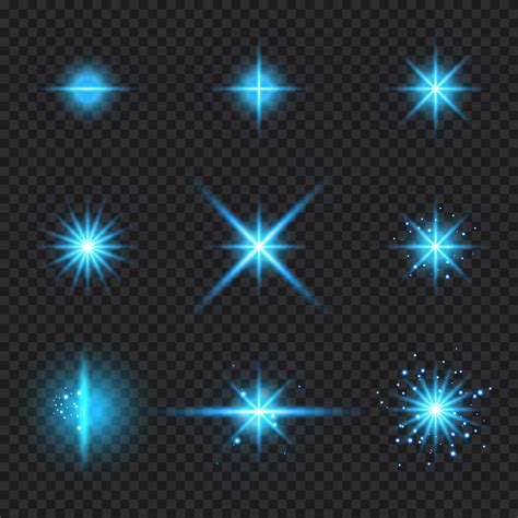 Set Of Elements Glowing Blue Light Burst Rays Stars Bursts With
