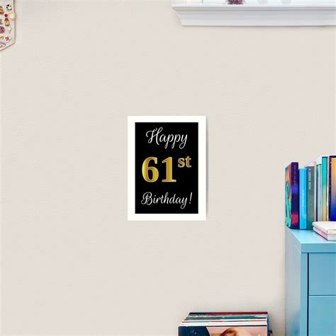 Elegant Faux Gold Look Number Happy 61st Birthday Black