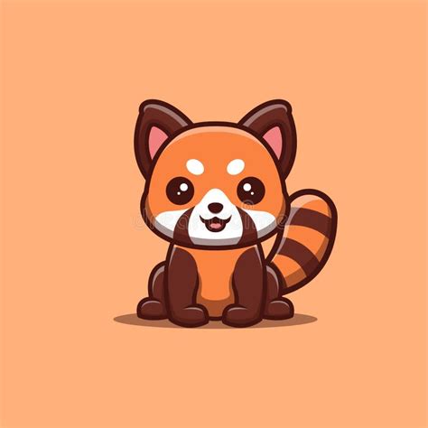Red Panda Sitting Happy Cute Creative Kawaii Cartoon Mascot Logo Stock