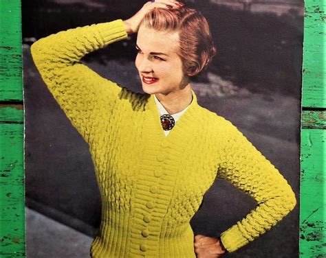 Vintage 1950s Knitting Pattern Womens Cardigan 50s Original Colour
