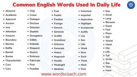75 Common English Words Used In Daily Life Word Coach