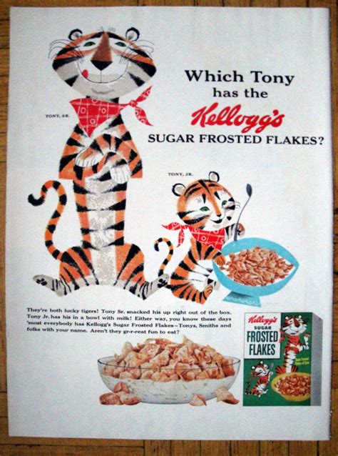 1954 Tony The Tiger Sr Jr Kellogg S Frosted Etsy Canada Kelloggs Tony Cereal Kelloggs