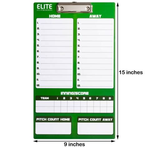 Elite Clipboards Double Sided Dry Erase Coach Baseball Lineup Board