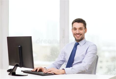Smiling Businessman Or Student With Computer Stock Image Image Of