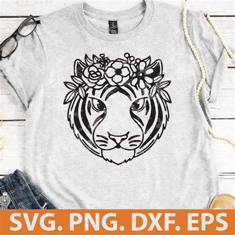Tiger With Flower Crown Svg Png Dxf Eps Cut Files