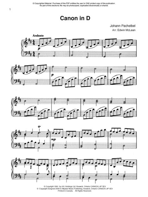 42 downloads 305 views 236kb size. Canon in D (J 101) Intermediate Piano sheet music only