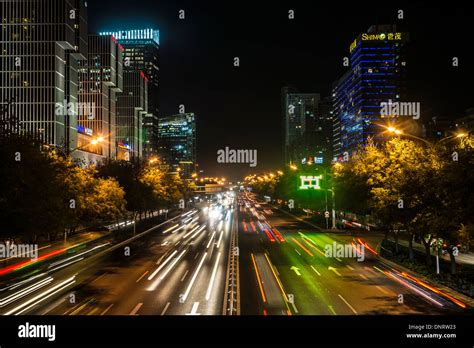 Night View Of Jianguomenwai Avenue Bejing China Stock Photo Alamy