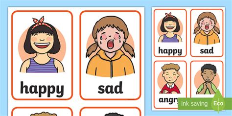 Feelings Cards Words And Faces Kindergarten
