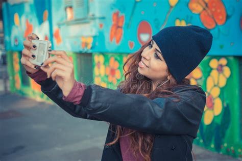 Beautiful Girl Taking A Selfie In The City Streets Stock Photo Image