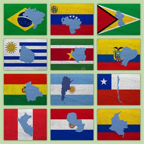 Flags And Maps Of South America Countries Stock Image Image Of Canvas