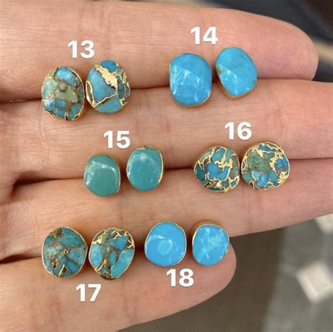 Natural Turquoise Studs Earrings Etsy In 2020 Turquoise Stud
