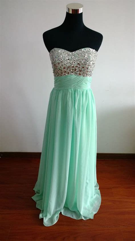 Lovely High Quality Handmade Mint Green Prom Dresses With Sparkle