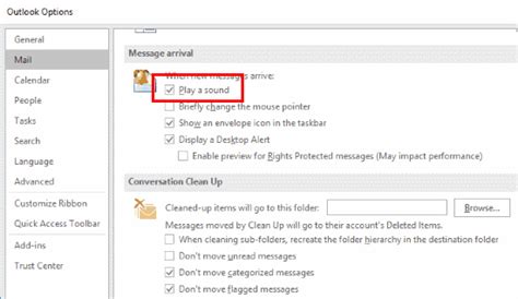 Outlook 2016 Turn Mail Notification Sound Onoff