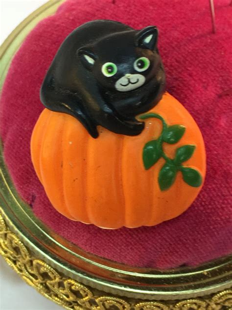 Halloween Pumpkin Pin Black Cat Brooch Fun World Etsy Halloween
