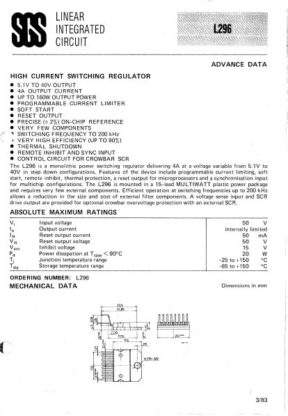 L296 Regulator Datasheet Pdf Switching Regulator Equivalent Catalog
