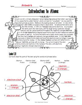 Smallest unit of an element that keeps its properties. Introduction to Atoms Worksheet by Adventures in Science | TpT