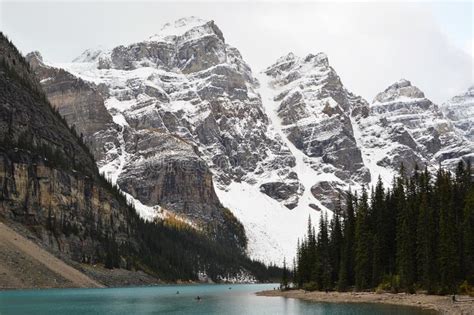 Lake Moraine Canada After A Snowfall Stock Photo Image Of Fall