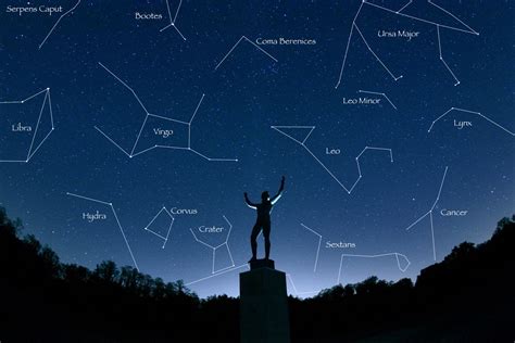 Crystal Clear Constellations In The Night Sky Over The Statue Of Apollo