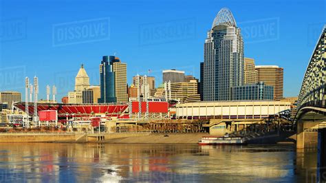 View Cincinnati Skyline With Ohio River Stock Photo Dissolve