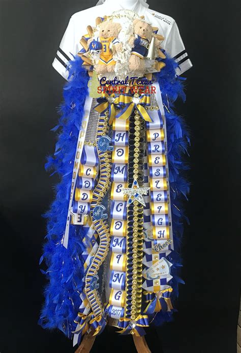 Texas Size Single Homecoming Mum With Two Dressed Bears And Lots Of